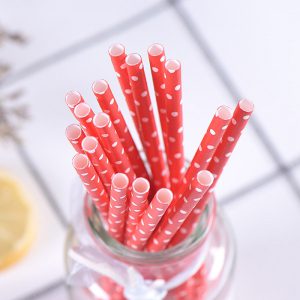 ống hút giấy chấm bi đỏ