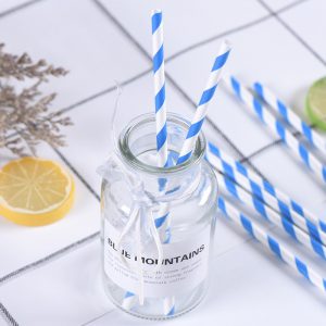 ống hút giấy sọc xanh dương